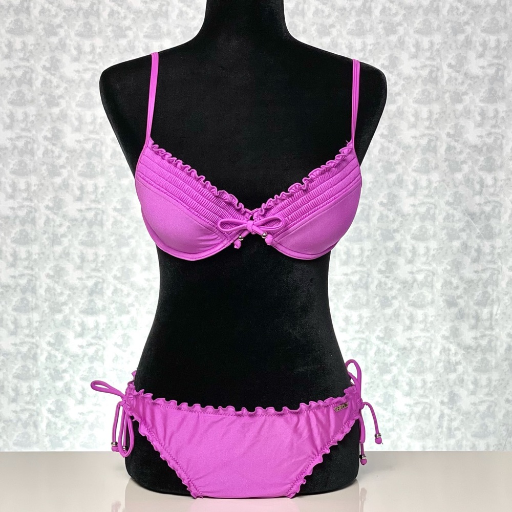Seafolly Shimmer Sweetheart Bustier & Side Tie bottoms.US Size 12. Pink. NWT
